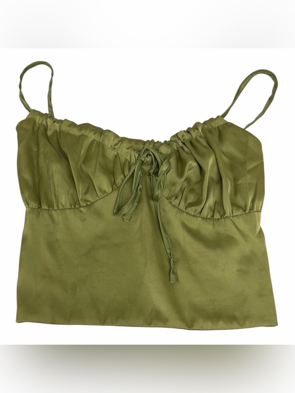 Satin Green Synched Tie Front Crop Top